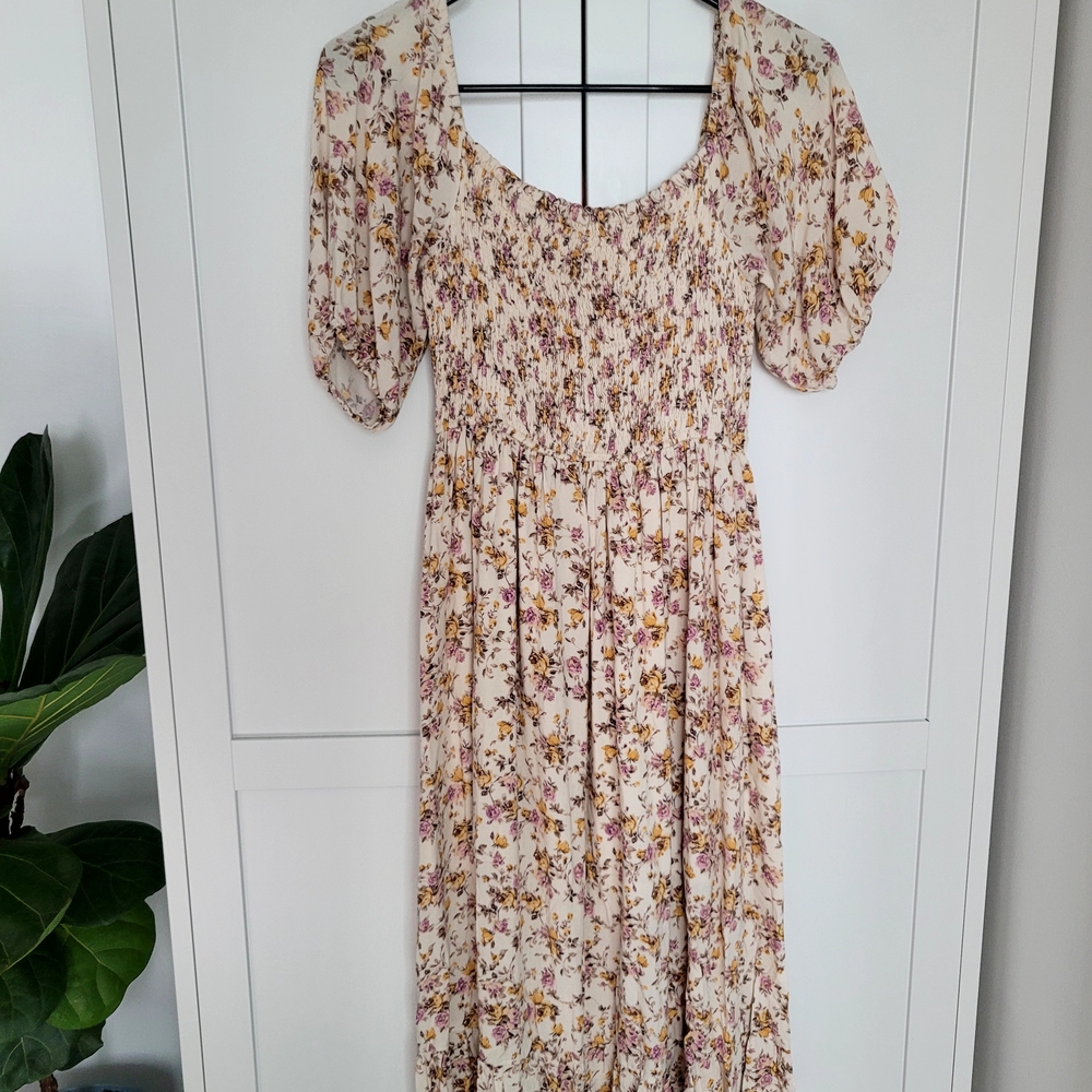 Dress Forum Floral Midi Dress in Cream and Pink